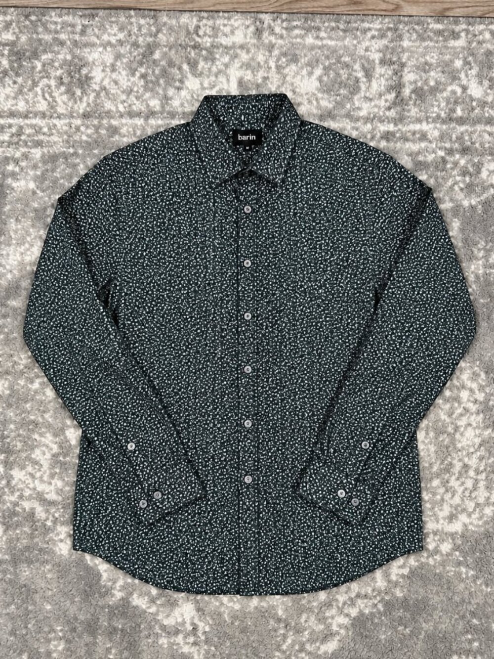 Bar III Black White Micro Print Long Sleeve Button Up Shirt Size Medium